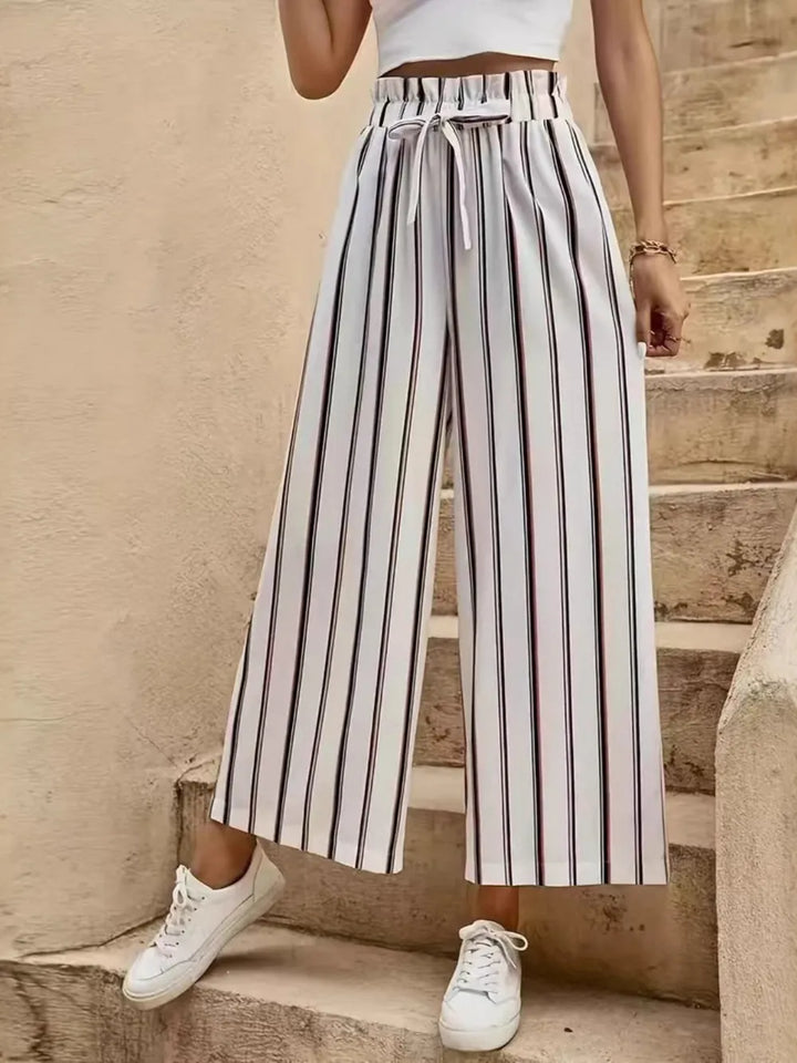 Tied Striped Wide Leg Pants
