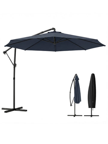 10 ft Offset Patio Umbrella with Cover, Hanging Cantilever Umbrella with 360° Rotation, Crank Handle, Tilt