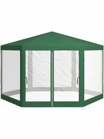 13' x 11' Outdoor Party Tent, Hexagon Sun Shade Shelter Canopy w/ Protective Mesh Sidewalls, Ropes & Stakes