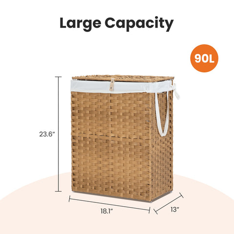 [World Cup 2026]Laundry Basket With Lid 110 L Hand-Woven Pp Rattan Laundry Basket With Compartments & Handles Foldable Removable Liner