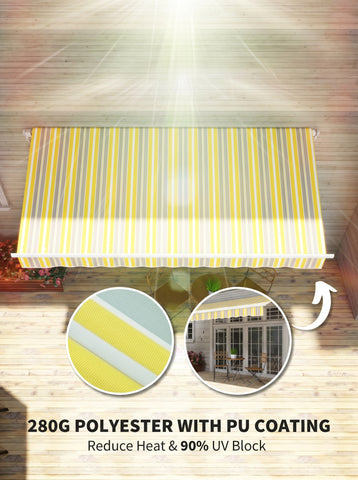 12' x 10' Manual Retractable Awning Outdoor Sunshade Shelter with Adjustable & Versatile Design
