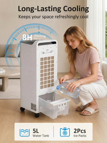 Room Air Cooler with Ice Packs, Ice Cooling Fan Water Humidifier Unit with Remote, Timer, Oscillating