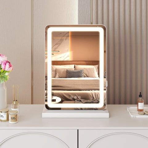 Vanity Mirror with Lights, LED Makeup Mirror with Dimmable 3 Color Modes, Touch Screen Control Vanity Based Mirror Desk Mirror Square