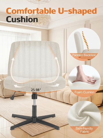 [World Cup 2026]Cross-Legged Chair No Wheels Armless Swivel Home Office Chair