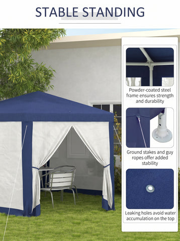 13' x 11' Outdoor Party Tent, Hexagon Sun Shade Shelter Canopy w/ Protective Mesh Sidewalls, Ropes & Stakes