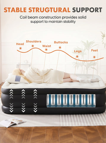 Air Mattress - 18" Inflatable Blow Up Mattress Airbed with Built-in High Capacity Pump, Double Height, Adjustable, Non-Slip Bottom Design