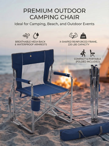 [World Cup 2026]Outdoor Folding Chair Portable Camping Lawn Chair With Mesh Backrest Waterproof Armrests And Sturdy Frame
