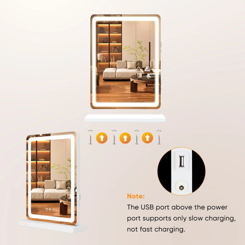 Vanity Mirror with Lights, LED Makeup Mirror with Dimmable 3 Color Modes, Touch Screen Control Vanity Based Mirror Desk Mirror Square