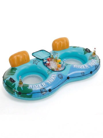 [World Cup 2026]2 Inflatable River Floaters Equipped With Detachable Refrigerators And Two Cup Holders Featuring A Supportive Backrest And With Grap Ropes