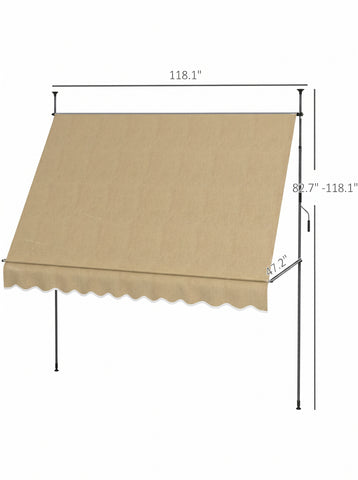 10' x 4' Manual Retractable Awning, Non-Screw Patio Awning, UV Resistant, for Window or Door