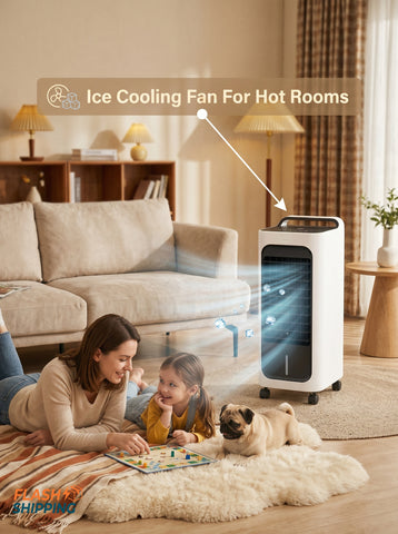 Room Air Cooler with Ice Packs, Ice Cooling Fan Water Humidifier Unit with Remote, Timer, Oscillating