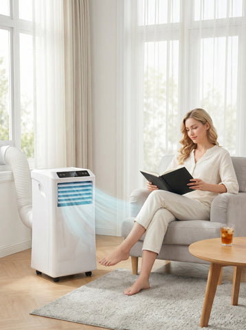 10000 BTU Mobile Portable Air Conditioner with Cooling, Dehumidifier and Ventilating, 2 Speed Fans, 24-Hour Timer