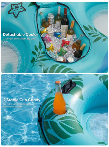 [World Cup 2026]2 Inflatable River Floaters Equipped With Detachable Refrigerators And Two Cup Holders Featuring A Supportive Backrest And With Grap Ropes
