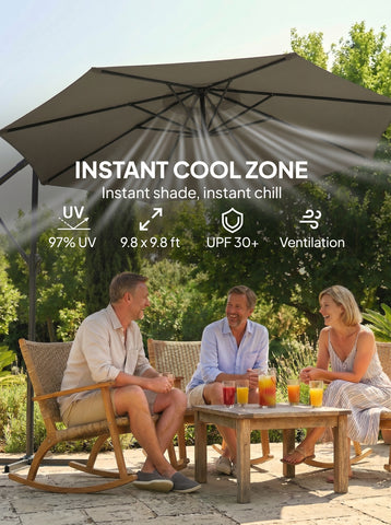 10 ft Offset Patio Umbrella with Cover, Hanging Cantilever Umbrella with 360° Rotation, Crank Handle, Tilt