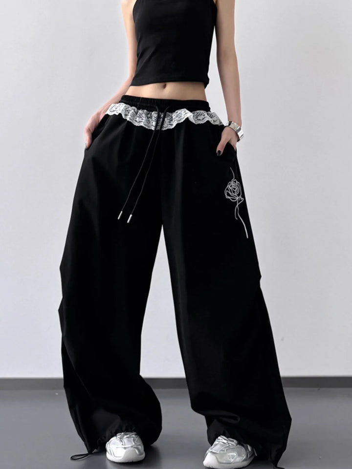 Drawstring Lace Detail Wide Leg Pants