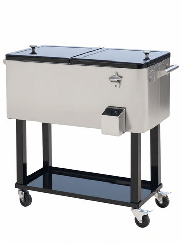 80 QT Rolling Cooling Bins Ice Chest on Wheels Outdoor Stand Up Drink Cooler Cart for Party