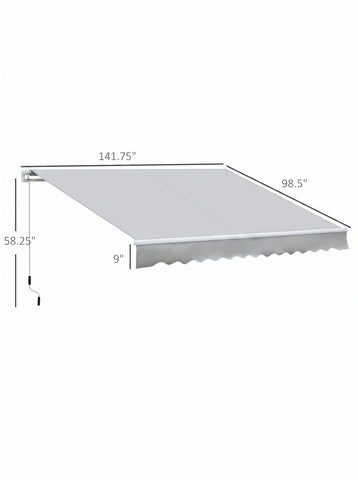 12' x 8' Retractable Awning Patio Awnings Sun Shade Shelter with Manual Crank Handle, 280g/m² UV & Water-Resistant Fabric and Aluminum Frame for Deck, Balcony, Yard, Light gray