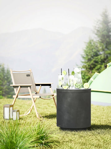 2.6 Gal Outdoor Side Table, 3-In-1 Concrete Cooler Bar Table with Storage, Removable Ice Bucket and Lid, Charcoal Gray