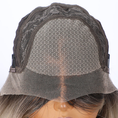 Long Wavy Blonde Grey Ombre Lace Front Wig