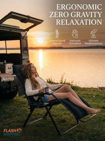 [World Cup 2026]Zero Gravity Chair Reclining Camping Lounge Chair for Indoor Reclining Patio Chairs with Cup Holder Trays and Removable Cushion