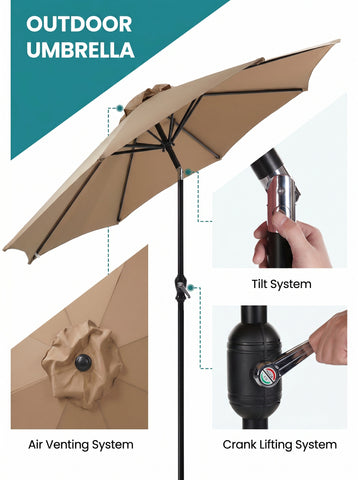[World Cup 2026]Outdoor Patio Umbrella With Push Button Tilt And Crank Market Umbrella 8 Sturdy Ribs Uv Protection Waterproof For Garden Backyard