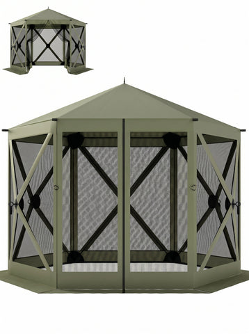 10 x 11 ft Pop Up Gazebo Screen Tent, Portable Instant Camping Canopy Screen House with Nettings, Carry Bag
