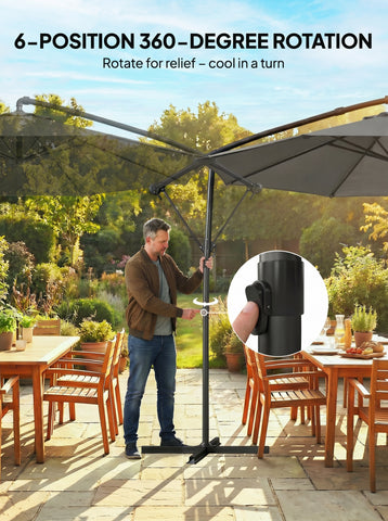 10 ft Offset Patio Umbrella with Cover, Hanging Cantilever Umbrella with 360° Rotation, Crank Handle, Tilt