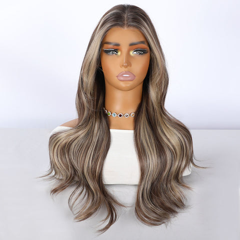 Long Wavy Blonde Grey Ombre Lace Front Wig