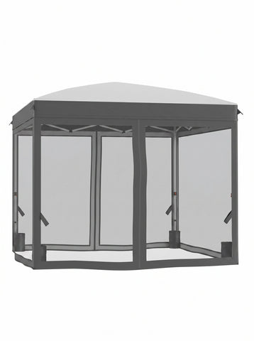10' x 10' Pop Up Canopy Tent with Netting, Instant Sun Shelter, Tents for Parties, Height Adjustable, with Wheeled Carry Bag and 4 Sand Bags for Outdoor, Garden, Patio