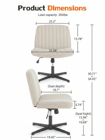 [World Cup 2026]Cross-Legged Chair No Wheels Armless Swivel Home Office Chair