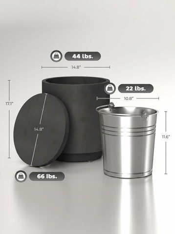 2.6 Gal Outdoor Side Table, 3-In-1 Concrete Cooler Bar Table with Storage, Removable Ice Bucket and Lid, Charcoal Gray