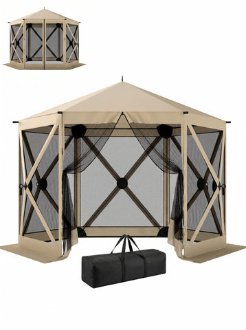 10 x 11 ft Pop Up Gazebo Screen Tent, Portable Instant Camping Canopy Screen House with Nettings, Carry Bag