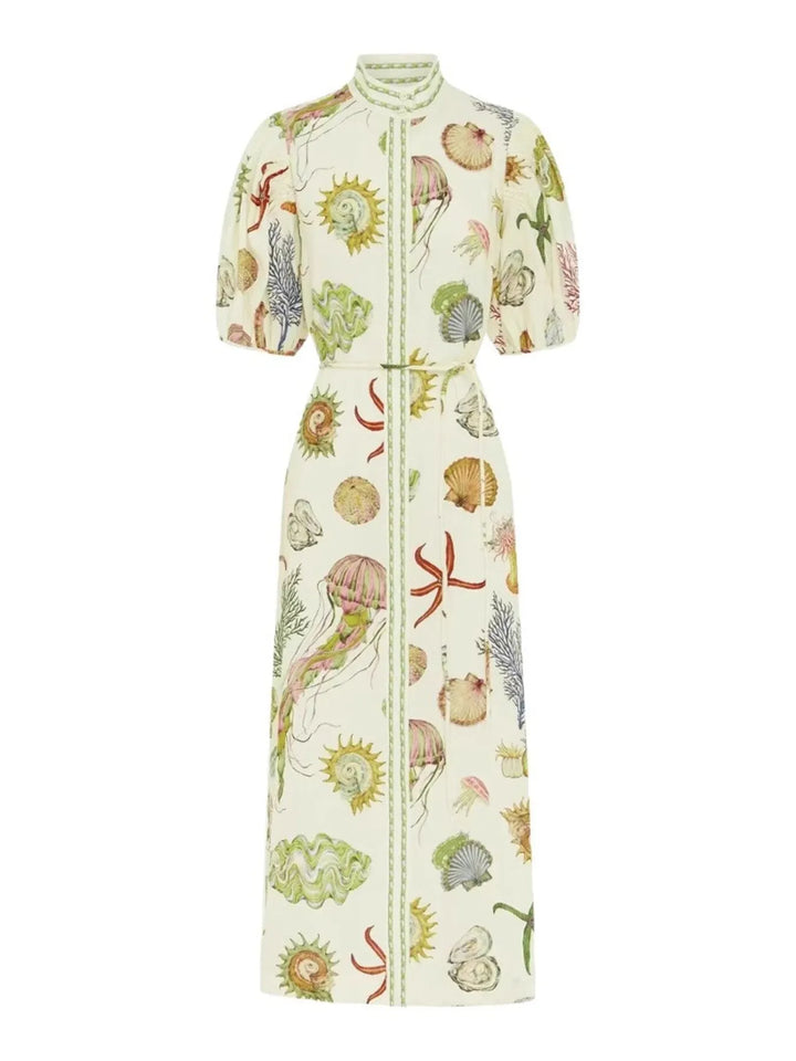 Printed Short Sleeve Shirt Dress