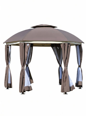 12' x 12' Round Outdoor Gazebo, Patio Dome Gazebo Canopy Shelter with Double Roof, Netting Sidewalls and Curtains, Zippered Doors, Strong Steel Frame