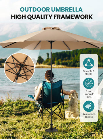 [World Cup 2026]Outdoor Patio Umbrella With Push Button Tilt And Crank Market Umbrella 8 Sturdy Ribs Uv Protection Waterproof For Garden Backyard