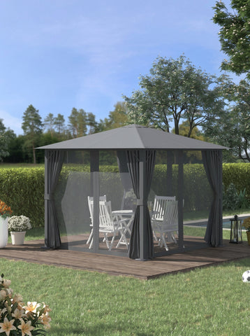 10' x 10' Patio Gazebo, Outdoor Gazebo Canopy Shelter with Netting & Curtains, Vented Roof, for Garden, Lawn, Backyard and Deck