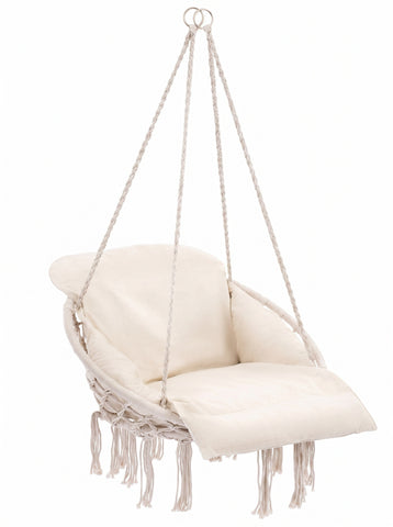 [World Cup 2026]Macrame Hanging Chair Hammock Oversized Padded Cushion Indoor Outdoor Swing Chair For Patio And Bedroom