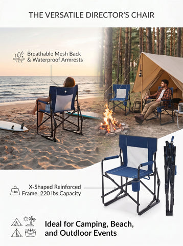 [World Cup 2026]Outdoor Folding Chair Portable Camping Lawn Chair With Mesh Backrest Waterproof Armrests And Sturdy Frame