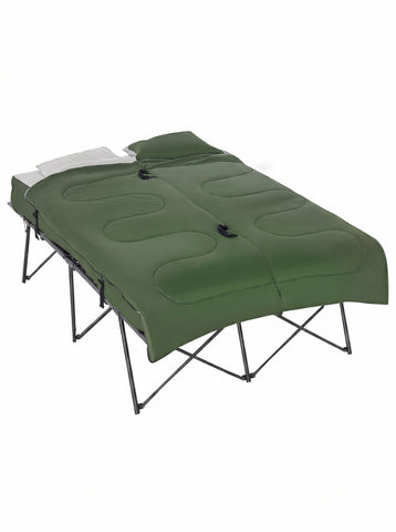 2-Person Folding Camping Cot Portable Outdoor Bed Set with Sleeping Bag, Inflatable Air Mattress, Comfort Pillows and Carry Bag, Soft and Comfortable for Outdoor Travel Camp Beach Vacation