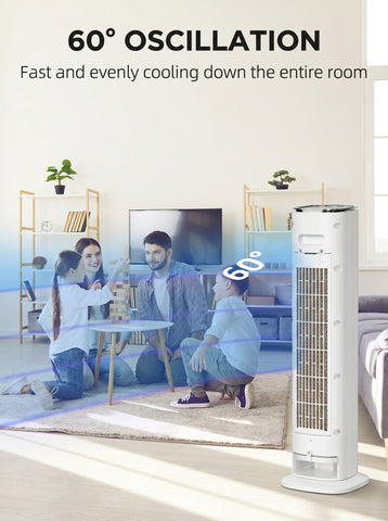 [World Cup 2026]40" Portable Oscillating Air Cooler Fan 3 In 1 Standing Ice Floor Fan with Humidifier Remote White