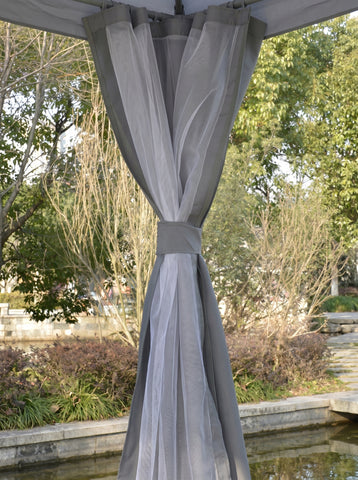 12' x 12' Round Outdoor Gazebo, Patio Dome Gazebo Canopy Shelter with Double Roof, Netting Sidewalls and Curtains, Zippered Doors, Strong Steel Frame