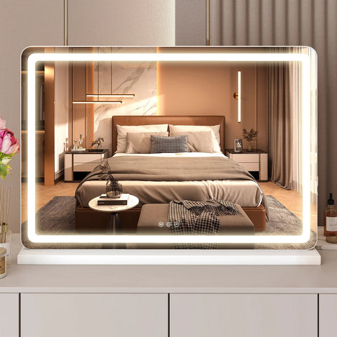 Vanity Mirror with Lights, LED Makeup Mirror with Dimmable 3 Color Modes, Touch Screen Control Vanity Based Mirror Desk Mirror Square