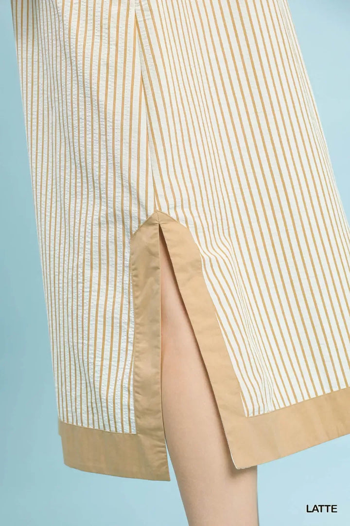 Umgee Stripe Midi Dress with Lace Trim