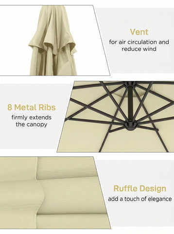 10' Cantilever Tilt Offset Patio Umbrella w/ UV & Water Safe Material & Cross Base (Weight Not Included)
