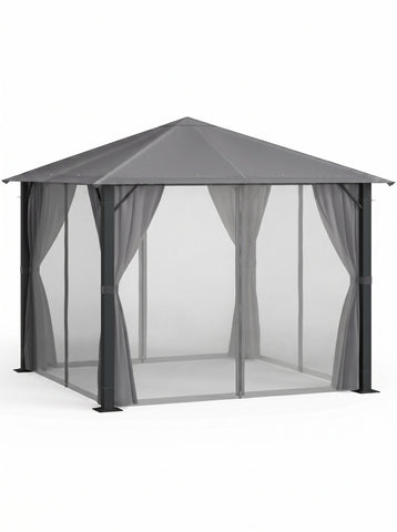 10' x 10' Patio Gazebo, Outdoor Gazebo Canopy Shelter with Netting & Curtains, Vented Roof, for Garden, Lawn, Backyard and Deck