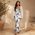 Floral Print Sheer Sleeve Maxi Dress