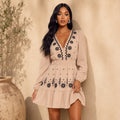Boho Embroidered V Neck Mini Dress
