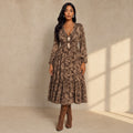 Boho Floral V Neck Midi Dress