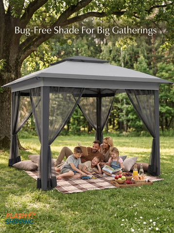 12' x 12' Pop Up Canopy Tent with Netting and Carry Bag, Instant Sun Shelter with 137 sq.ft Shade