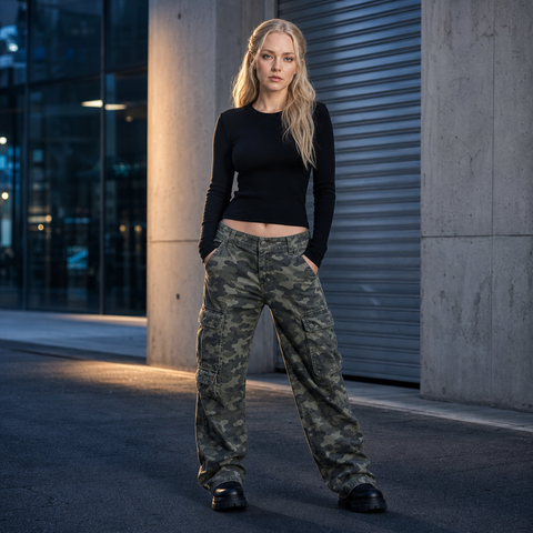 Low Rise Camo Cargo Jeans